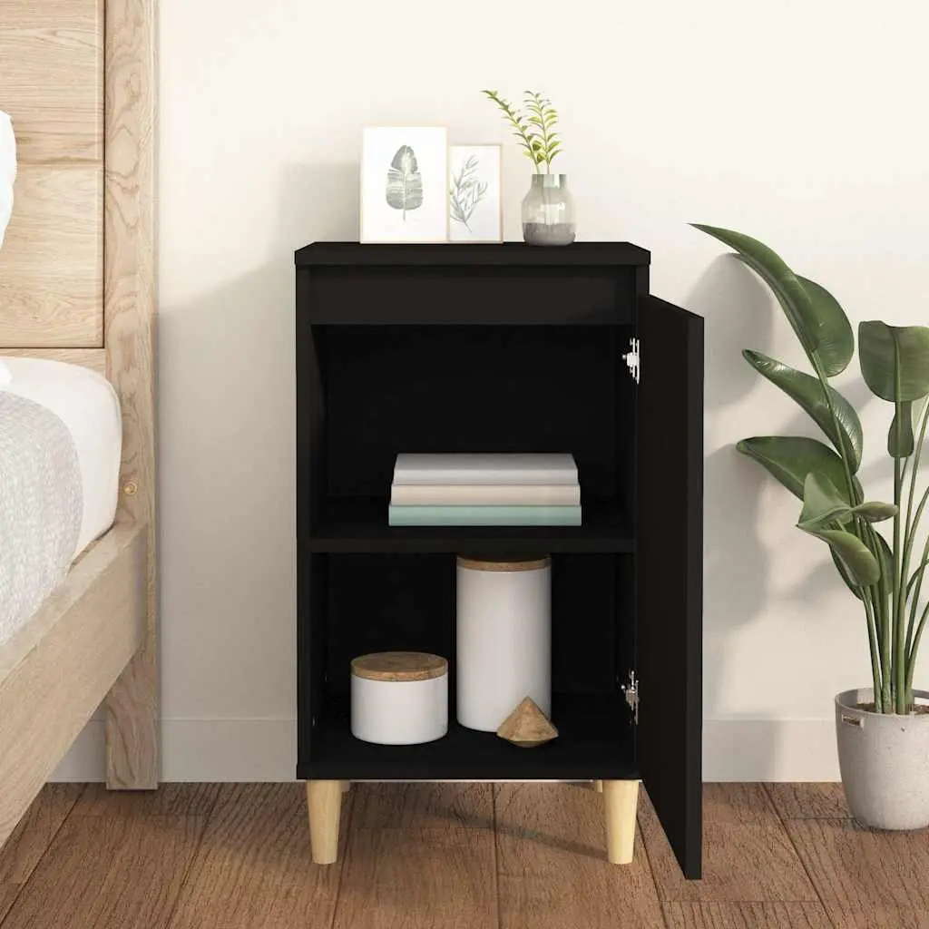 Black Bedside Cabinet Engineered Wood 40x35x70cm Nightstand Storage with 2 Door Compartments