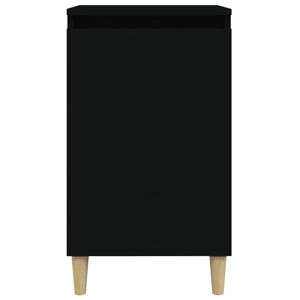 Black Bedside Cabinet Engineered Wood 40x35x70cm Nightstand Storage with 2 Door Compartments