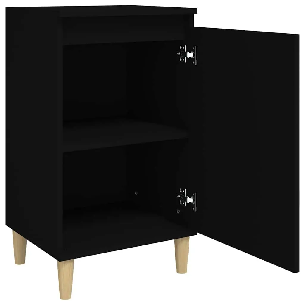 Black Bedside Cabinet Engineered Wood 40x35x70cm Nightstand Storage with 2 Door Compartments