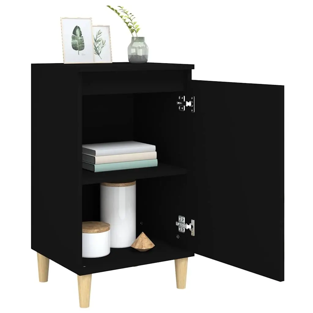 Black Bedside Cabinet Engineered Wood 40x35x70cm Nightstand Storage with 2 Door Compartments