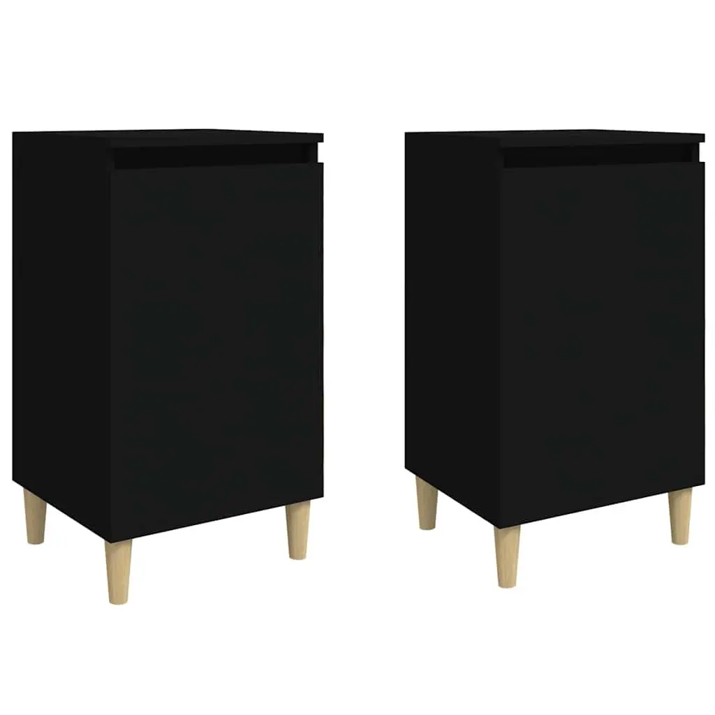 Black Engineered Wood Bedside Cabinet 2 Piece Nightstand Storage 40x35x70 cm
