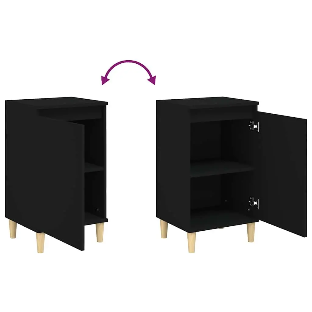Black Engineered Wood Bedside Cabinet 2 Piece Nightstand Storage 40x35x70 cm