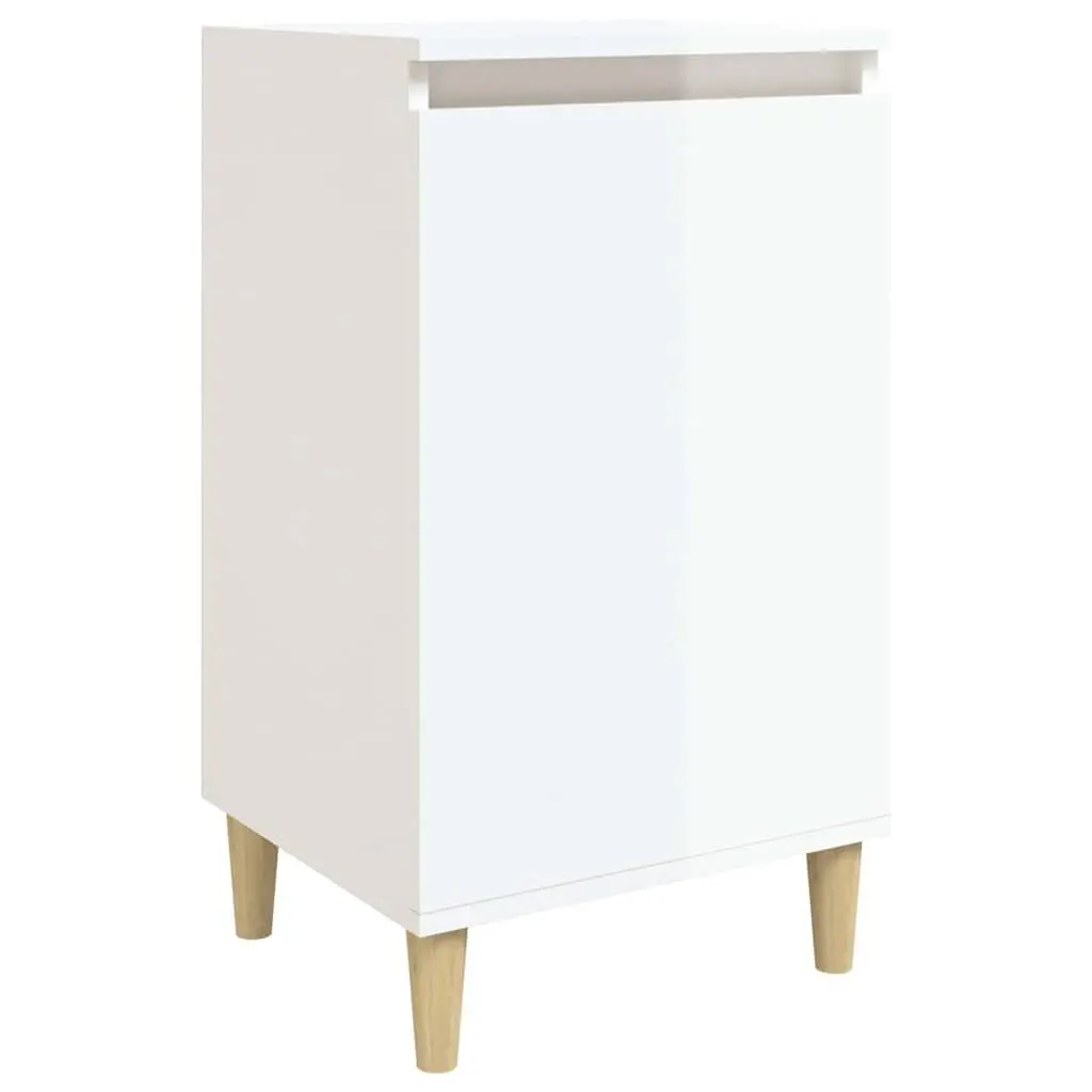 Bedside Cabinet White High Gloss 40x35x70cm Wooden Legs Storage Table