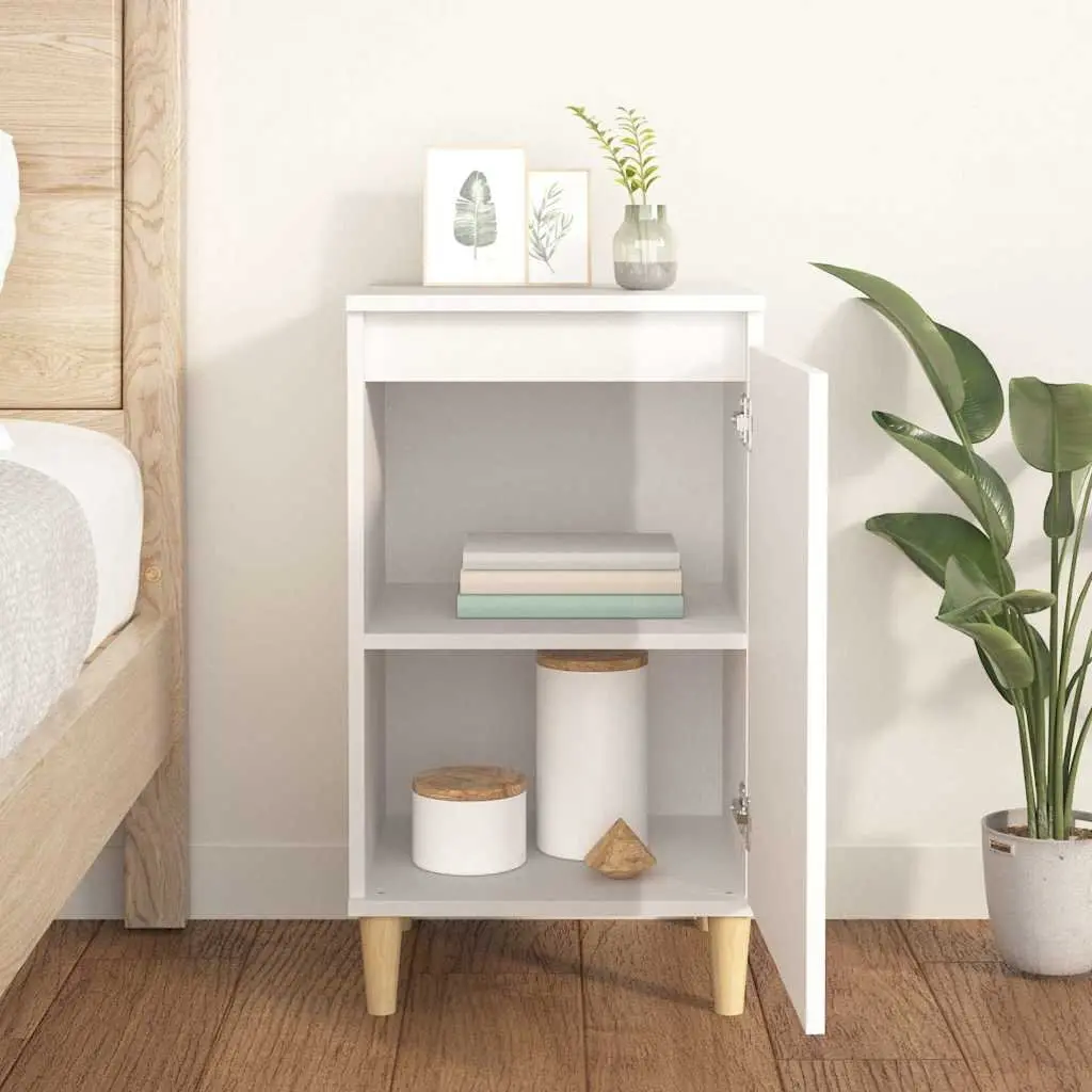 Bedside Cabinet White High Gloss 40x35x70cm Wooden Legs Storage Table