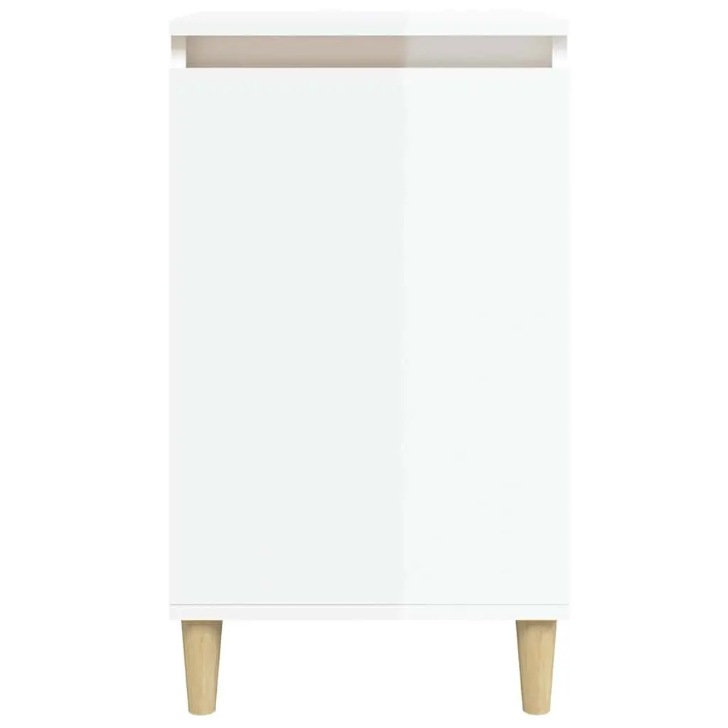Bedside Cabinet White High Gloss 40x35x70cm Wooden Legs Storage Table
