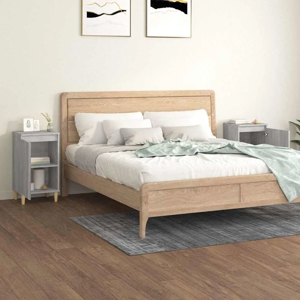 Bedside Cabinet Grey Sonoma Engineered Wood 2 Compartment Door Storage