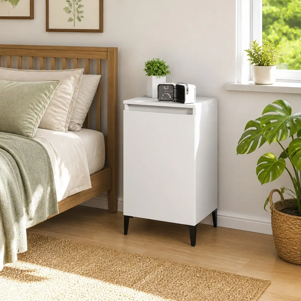 Bedside Cabinet White 40x35x70cm Engineered Wood Nightstand Side Table with Door Storage