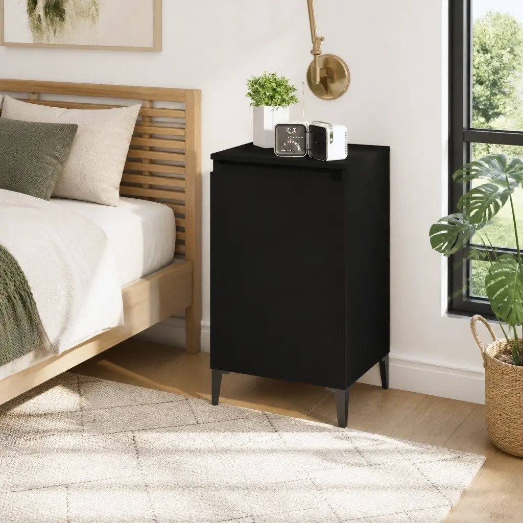 Bedside Cabinet Black 40x35x70 cm Engineered Wood with Metal Legs Nightstand Bedroom Storage Side Table