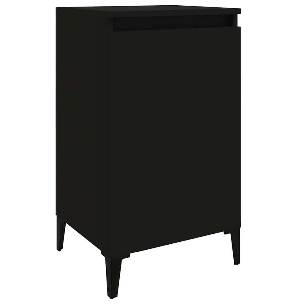 Bedside Cabinet Black 40x35x70 cm Engineered Wood with Metal Legs Nightstand Bedroom Storage Side Table