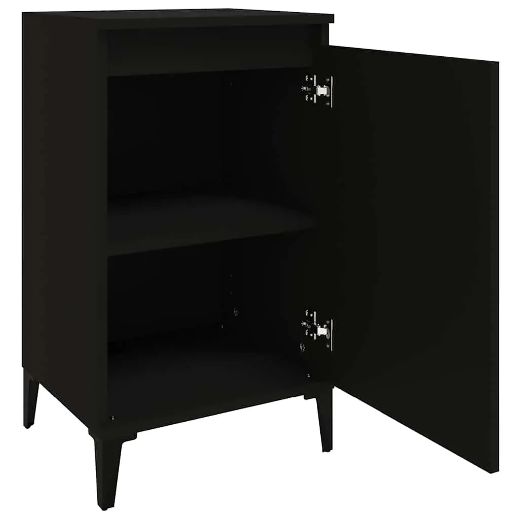 Bedside Cabinet Black 40x35x70 cm Engineered Wood with Metal Legs Nightstand Bedroom Storage Side Table