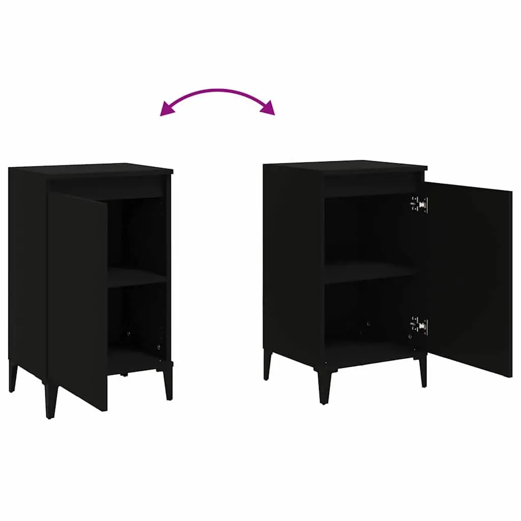 Bedside Cabinet Black 40x35x70 cm Engineered Wood with Metal Legs Nightstand Bedroom Storage Side Table