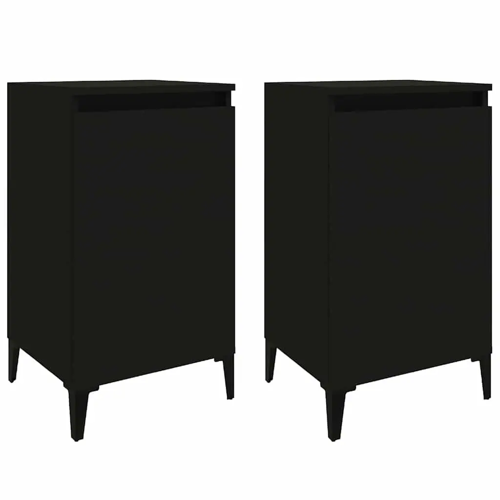 Bedside Cabinets 2 pcs Black Bedside Table Nightstand with Door Storage
