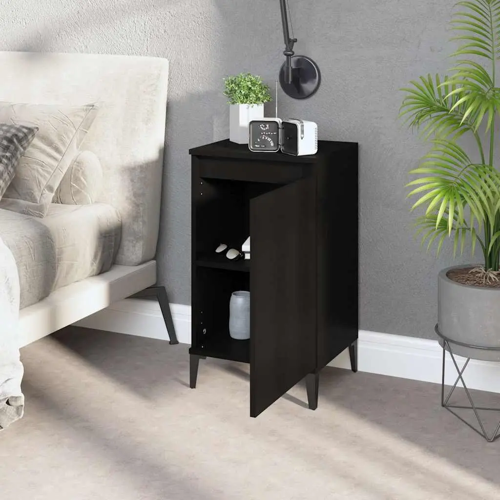 Bedside Cabinets 2 pcs Black Bedside Table Nightstand with Door Storage