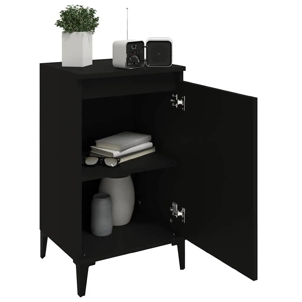 Bedside Cabinets 2 pcs Black Bedside Table Nightstand with Door Storage