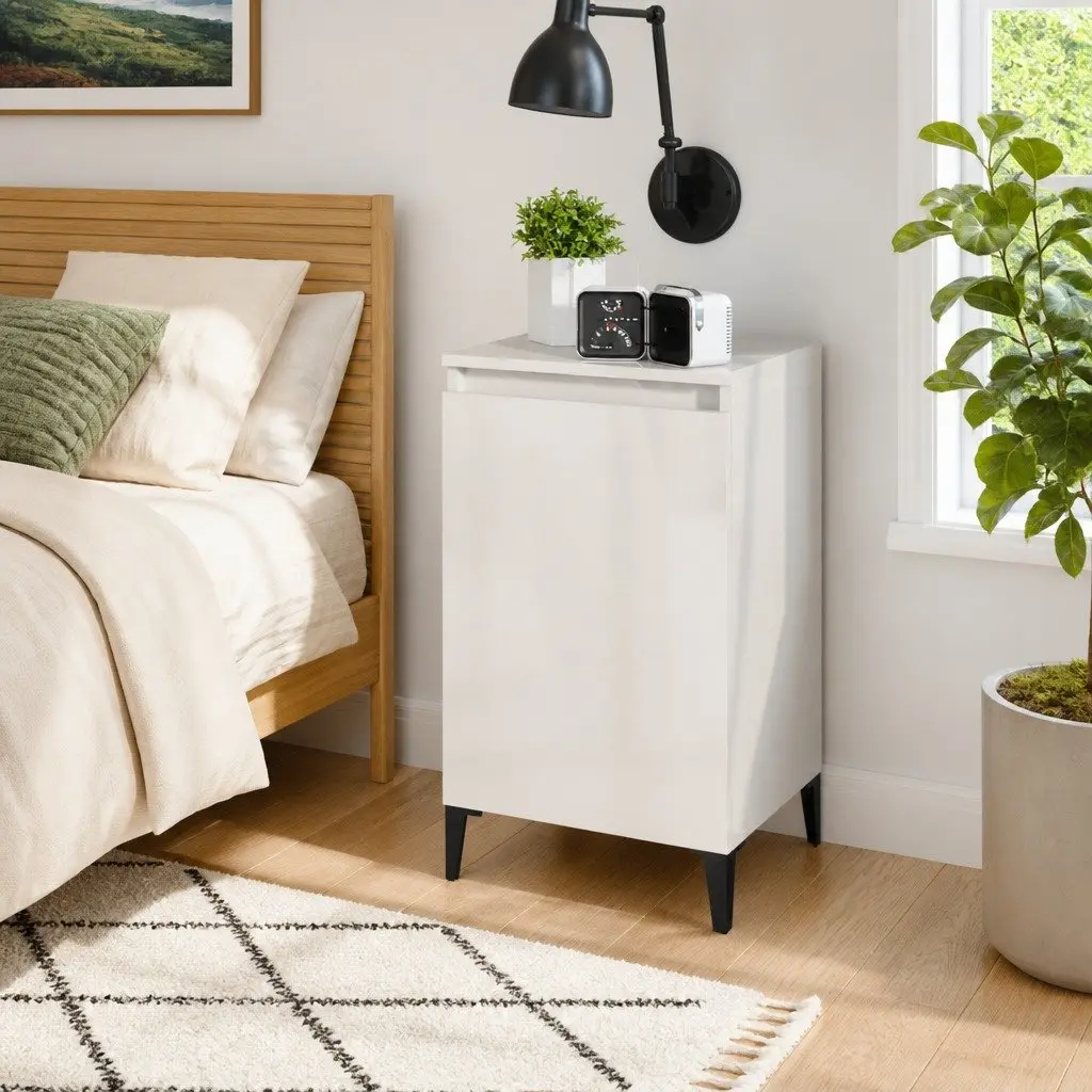 Bedside Cabinet White High Gloss 40x35x70 cm Engineered Wood Nightstand