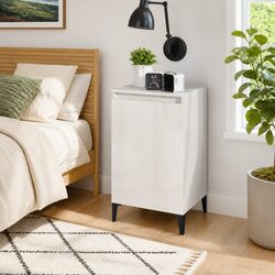 High Gloss White Bedside Cabinet with Two Storage Compartments