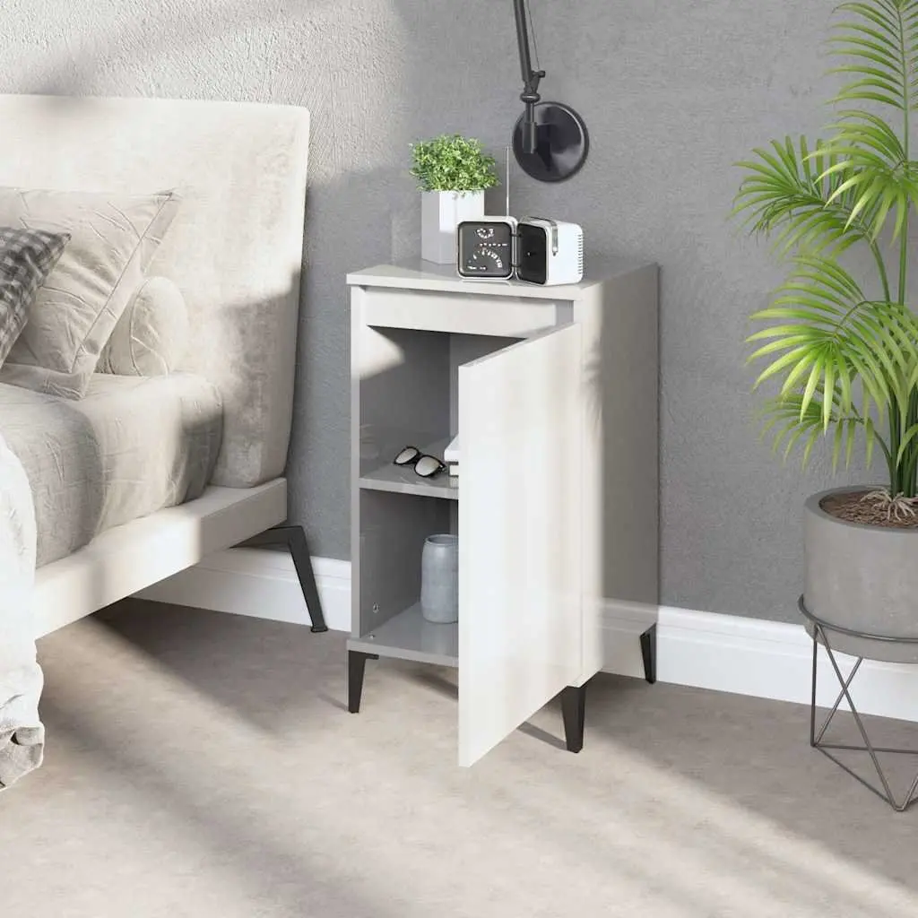 Bedside Cabinets High Gloss White 40x35x70cm Engineered Wood 2 Piece
