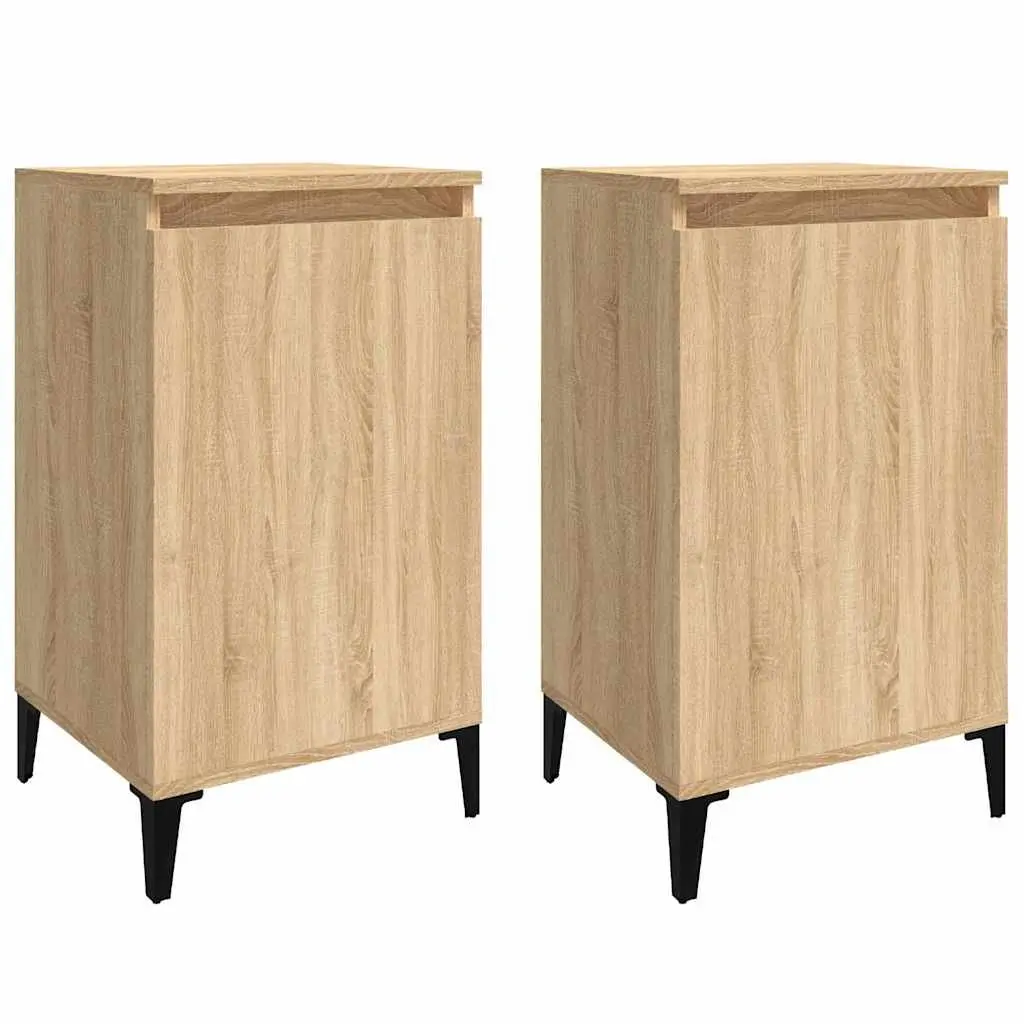 Bedside Cabinet Brown 2 Piece Engineered Wood Nightstand Storage Table 40x35x70cm