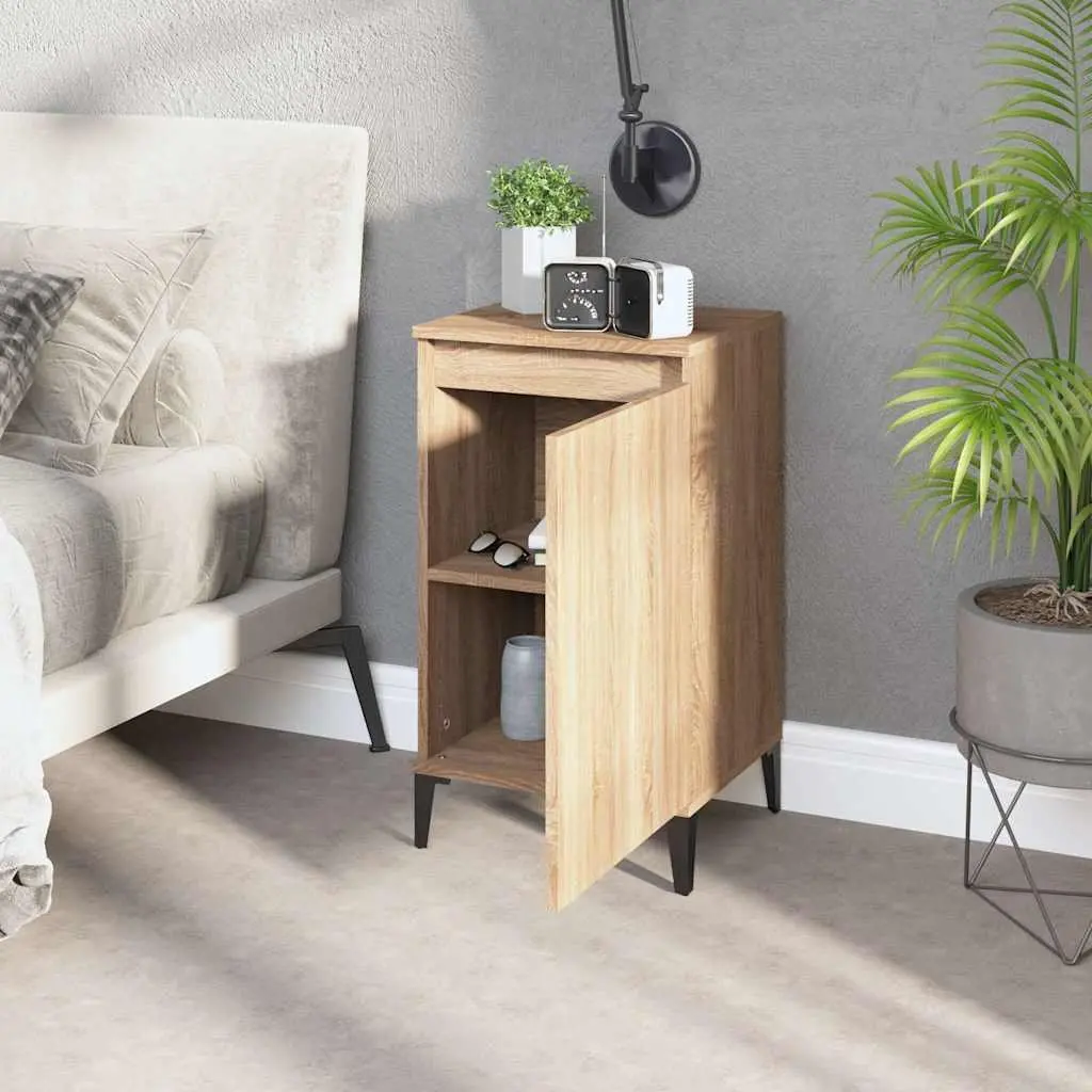 Bedside Cabinet Brown 2 Piece Engineered Wood Nightstand Storage Table 40x35x70cm