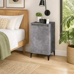 Stylish Grey Bedside Cabinet with Metal Legs