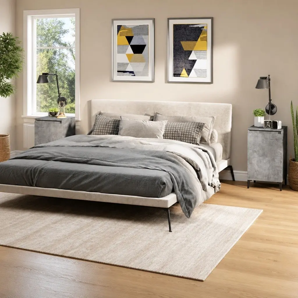 Grey Nightstand with Two Doors