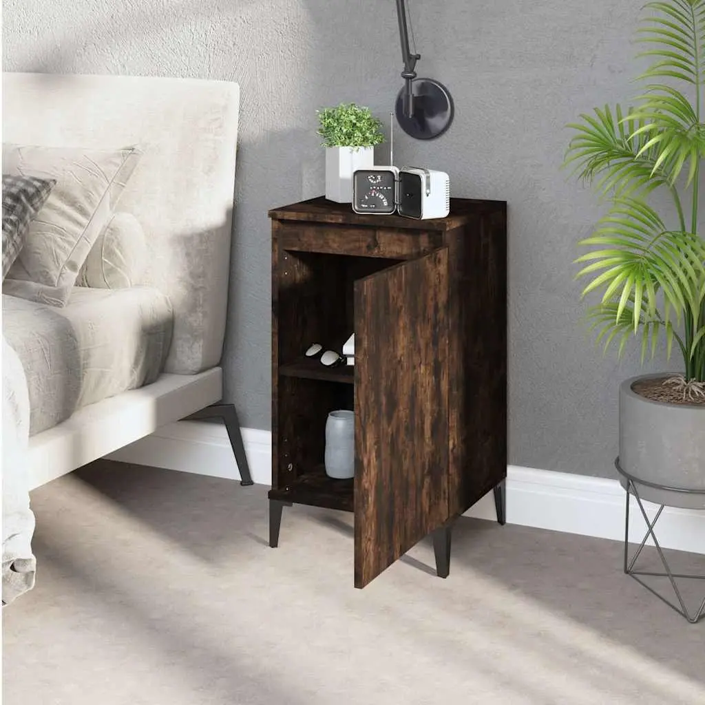Bedside Cabinet Smoked Oak 40x35x70cm Engineered Wood with Metal Legs