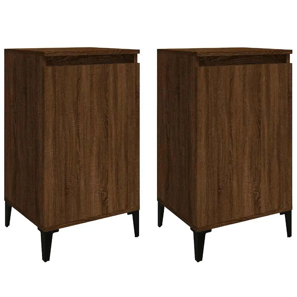 Bedside Cabinets Brown Oak 2 Piece Engineered Wood Nightstands Storage Cabinet
