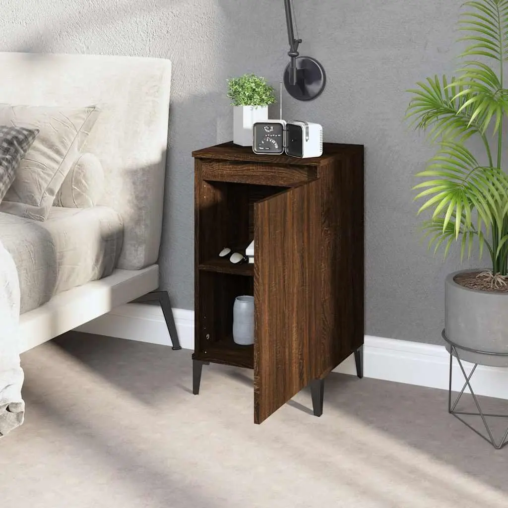 Bedside Cabinets Brown Oak 2 Piece Engineered Wood Nightstands Storage Cabinet