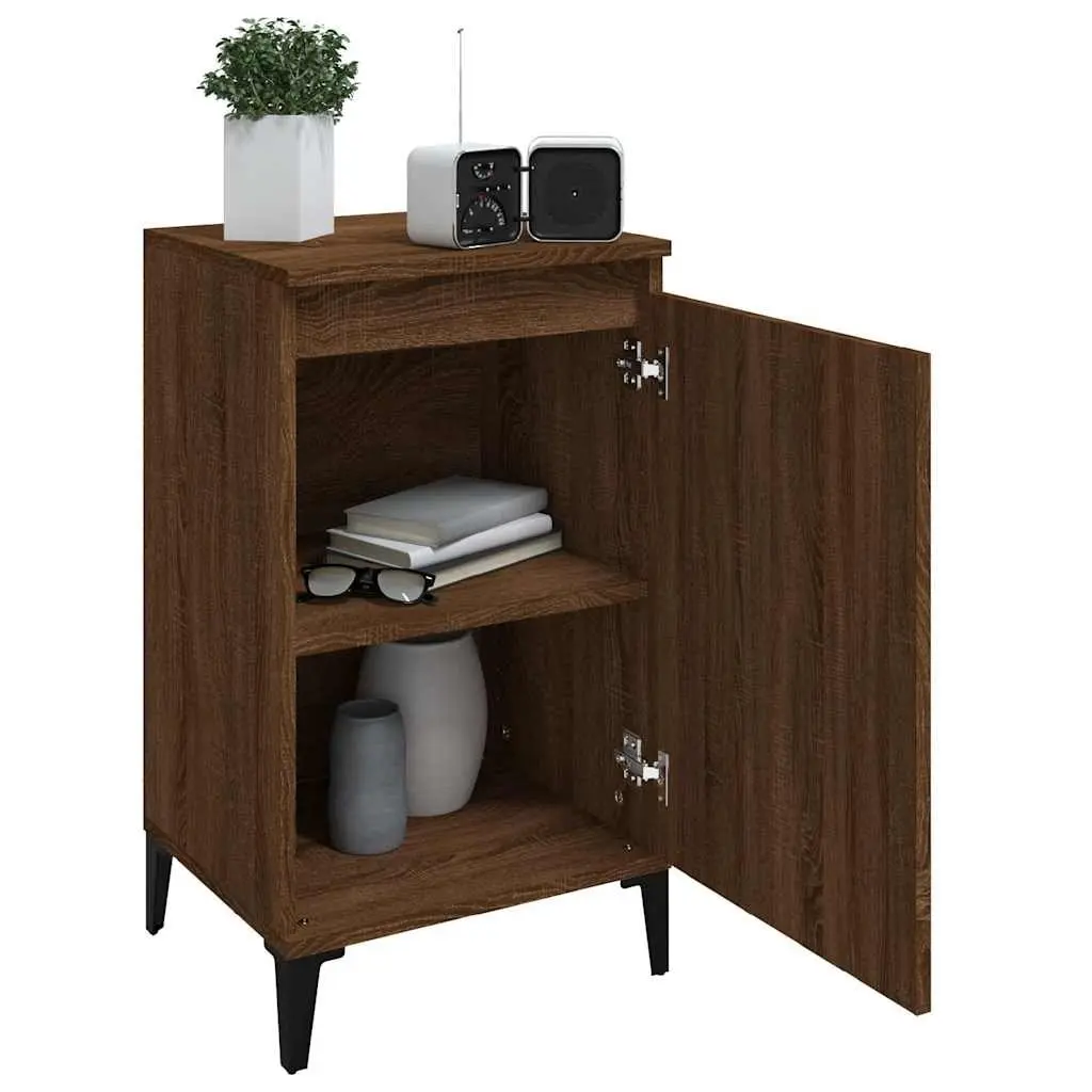 Bedside Cabinets Brown Oak 2 Piece Engineered Wood Nightstands Storage Cabinet