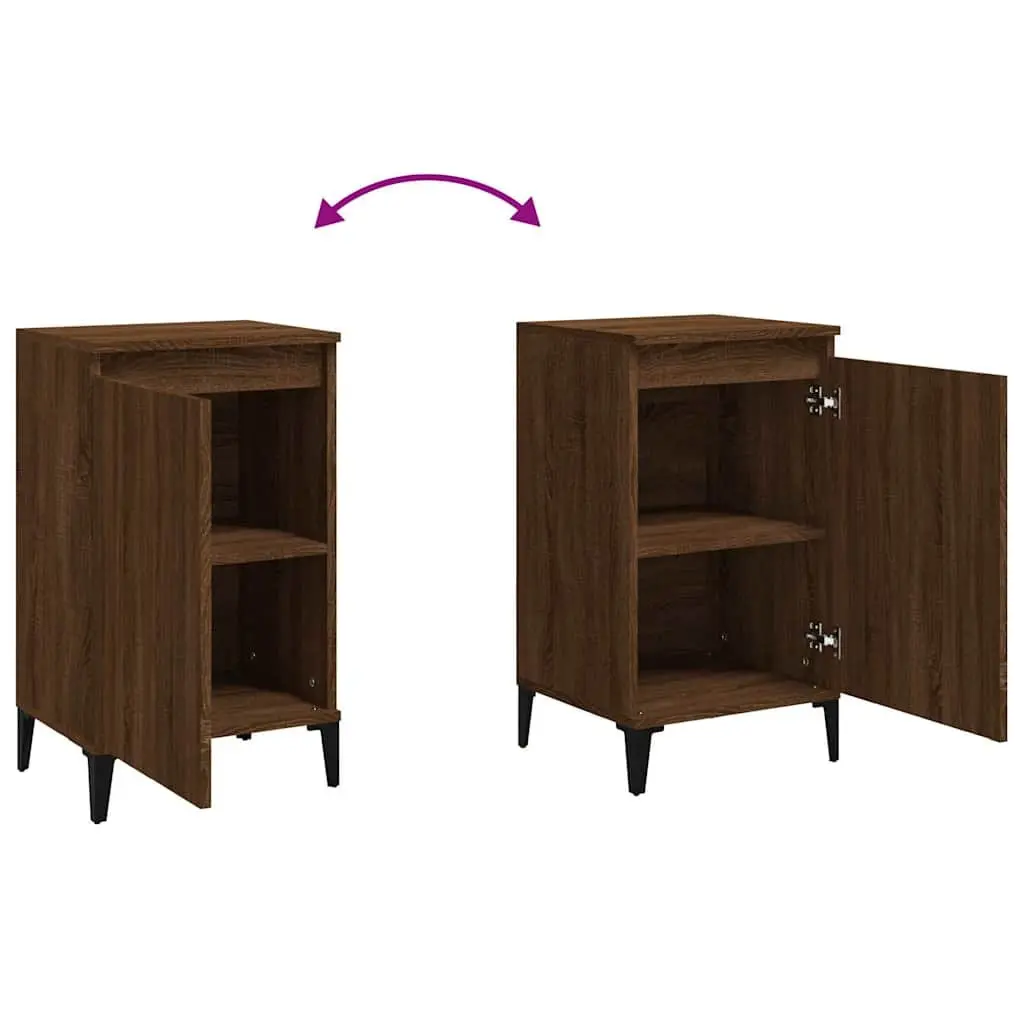 Bedside Cabinets Brown Oak 2 Piece Engineered Wood Nightstands Storage Cabinet