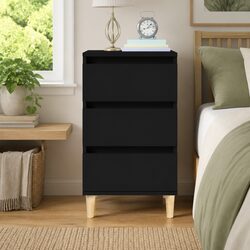 Black Bedside Cabinet with 3 Drawers for Bedroom