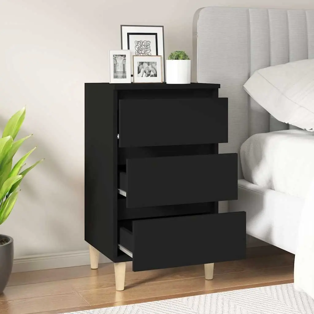 Bedside Cabinet Black 40x35x70 cm Engineered Wood Nightstand 3 Drawers
