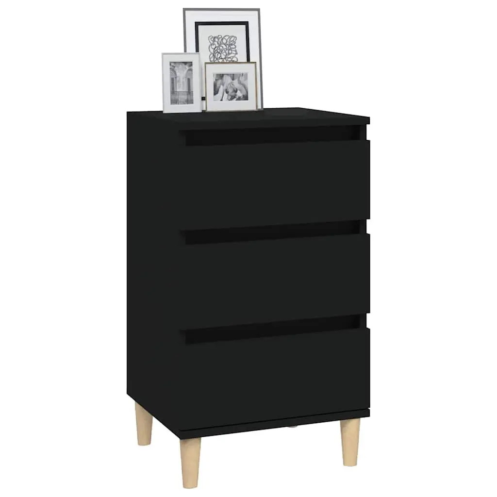 Bedside Cabinet Black 40x35x70 cm Engineered Wood Nightstand 3 Drawers