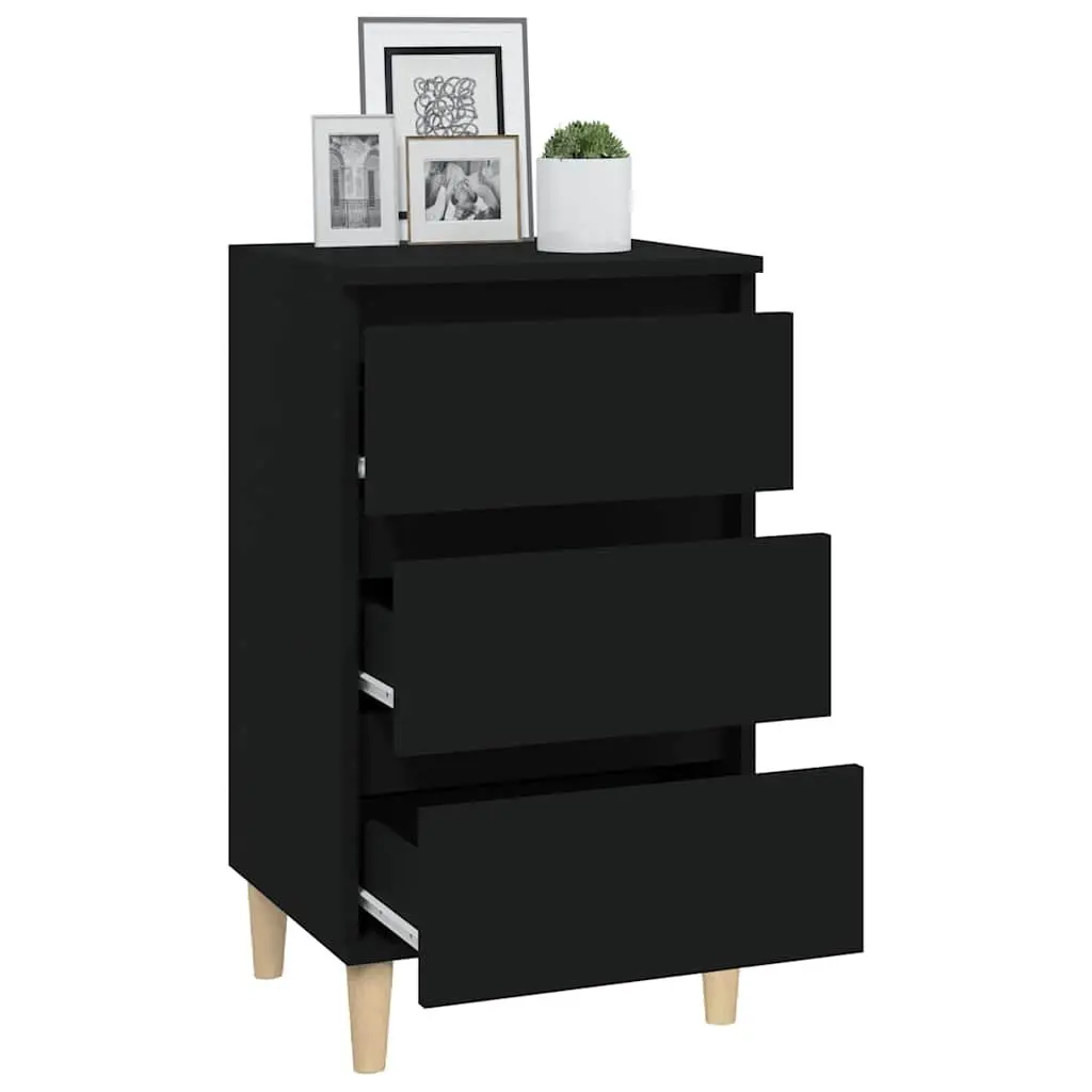 Bedside Cabinet Black 40x35x70 cm Engineered Wood Nightstand 3 Drawers