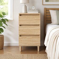 Chic Brown Engineered Wood 3 Drawer Nightstand