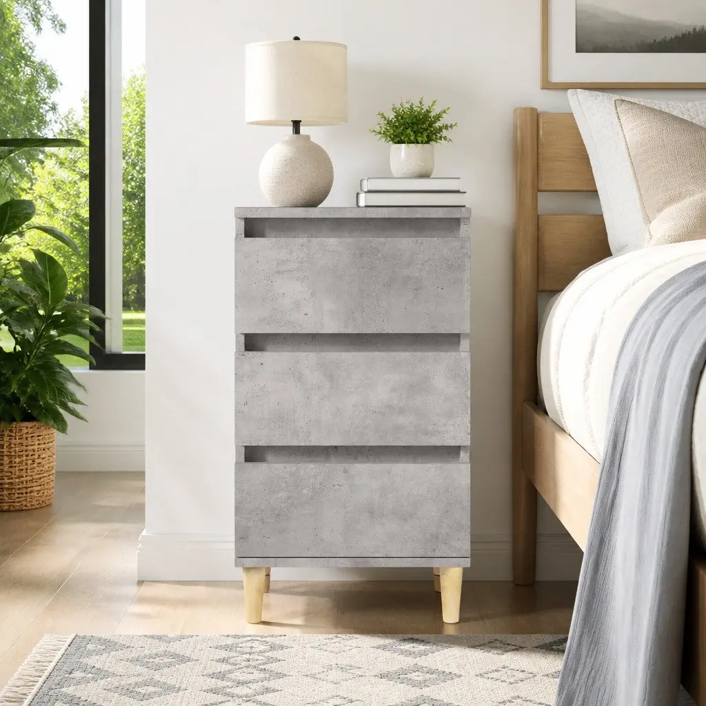 Nightstand Grey Engineered Wood 40x35x70cm 3 Drawer Bedside Cabinet