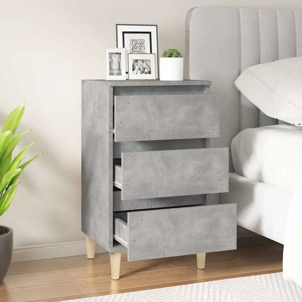 Nightstand Grey Engineered Wood 40x35x70cm 3 Drawer Bedside Cabinet