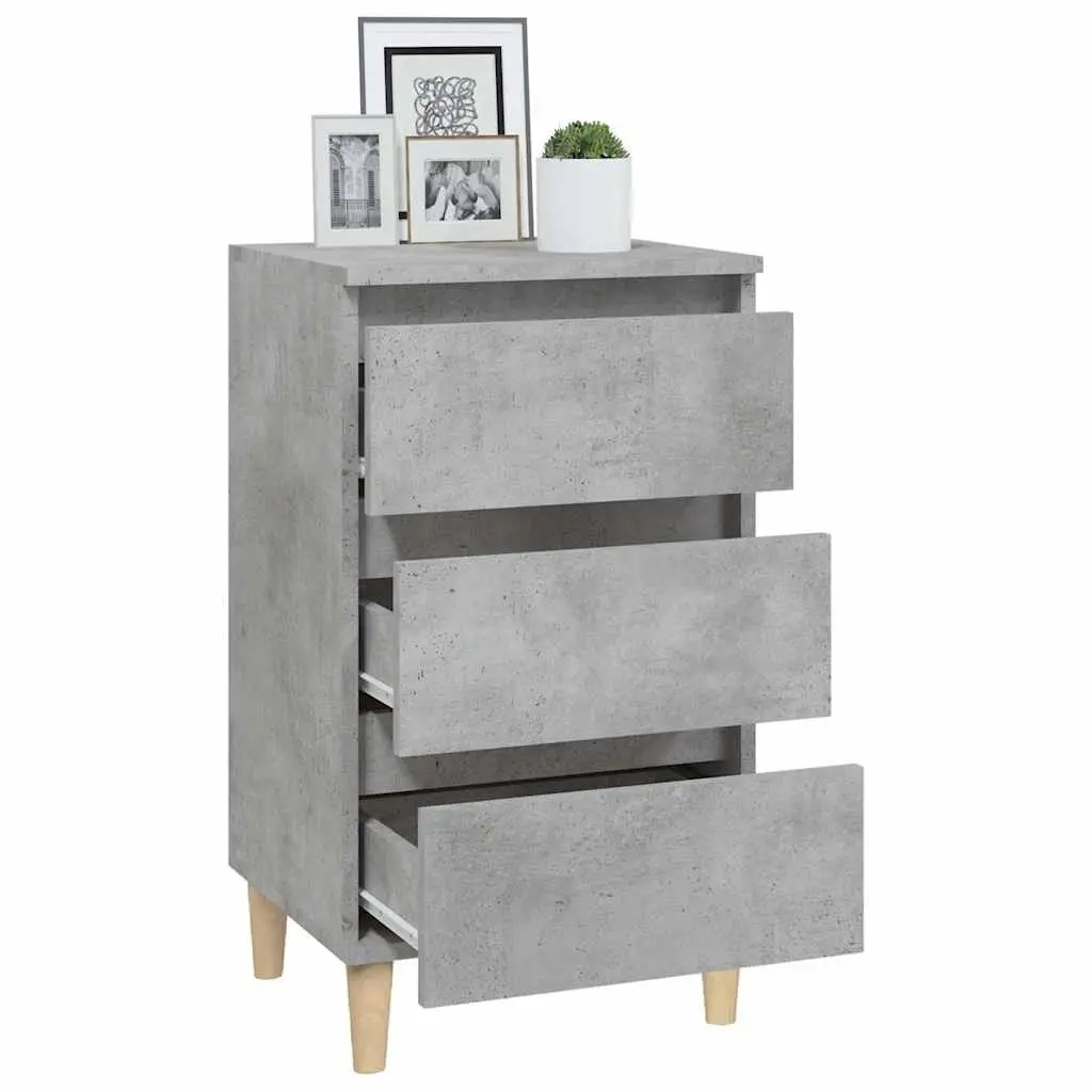 Nightstand Grey Engineered Wood 40x35x70cm 3 Drawer Bedside Cabinet