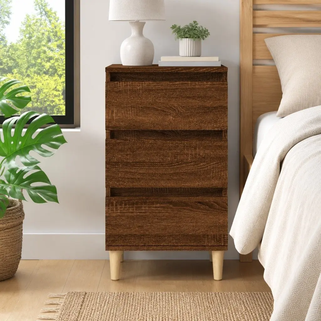 Bedside Cabinet Brown Oak 40x35x70 cm Engineered Wood 3 Drawer Nightstand