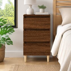 Brown Oak Bedside Cabinet with 3 Drawers 40x35x70 cm
