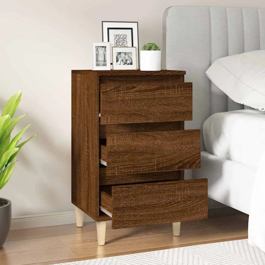 Bedside Cabinet Brown Oak 40x35x70 cm Engineered Wood 3 Drawer Nightstand