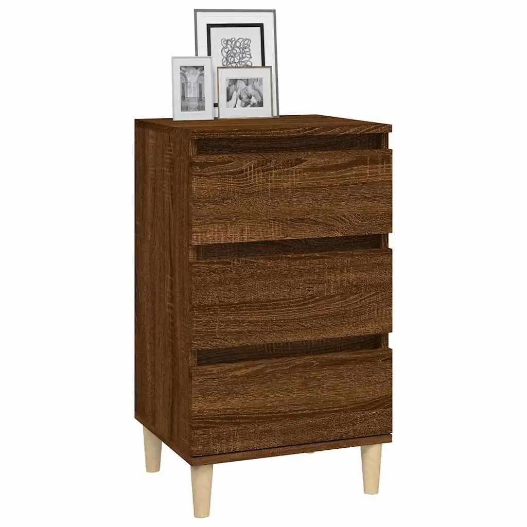 Bedside Cabinet Brown Oak 40x35x70 cm Engineered Wood 3 Drawer Nightstand
