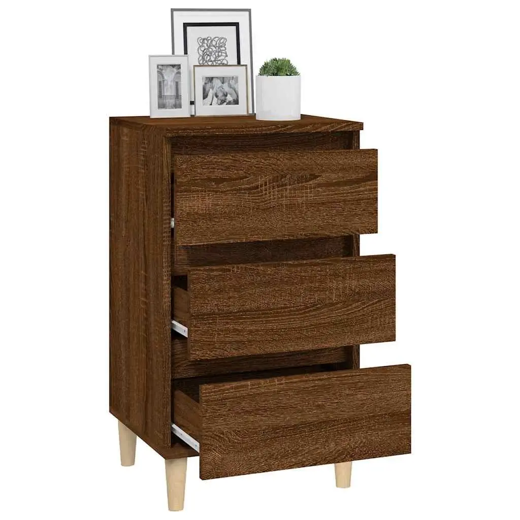 Bedside Cabinet Brown Oak 40x35x70 cm Engineered Wood 3 Drawer Nightstand