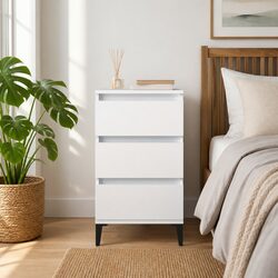 Elegant White Bedside Cabinet with 3 Drawers