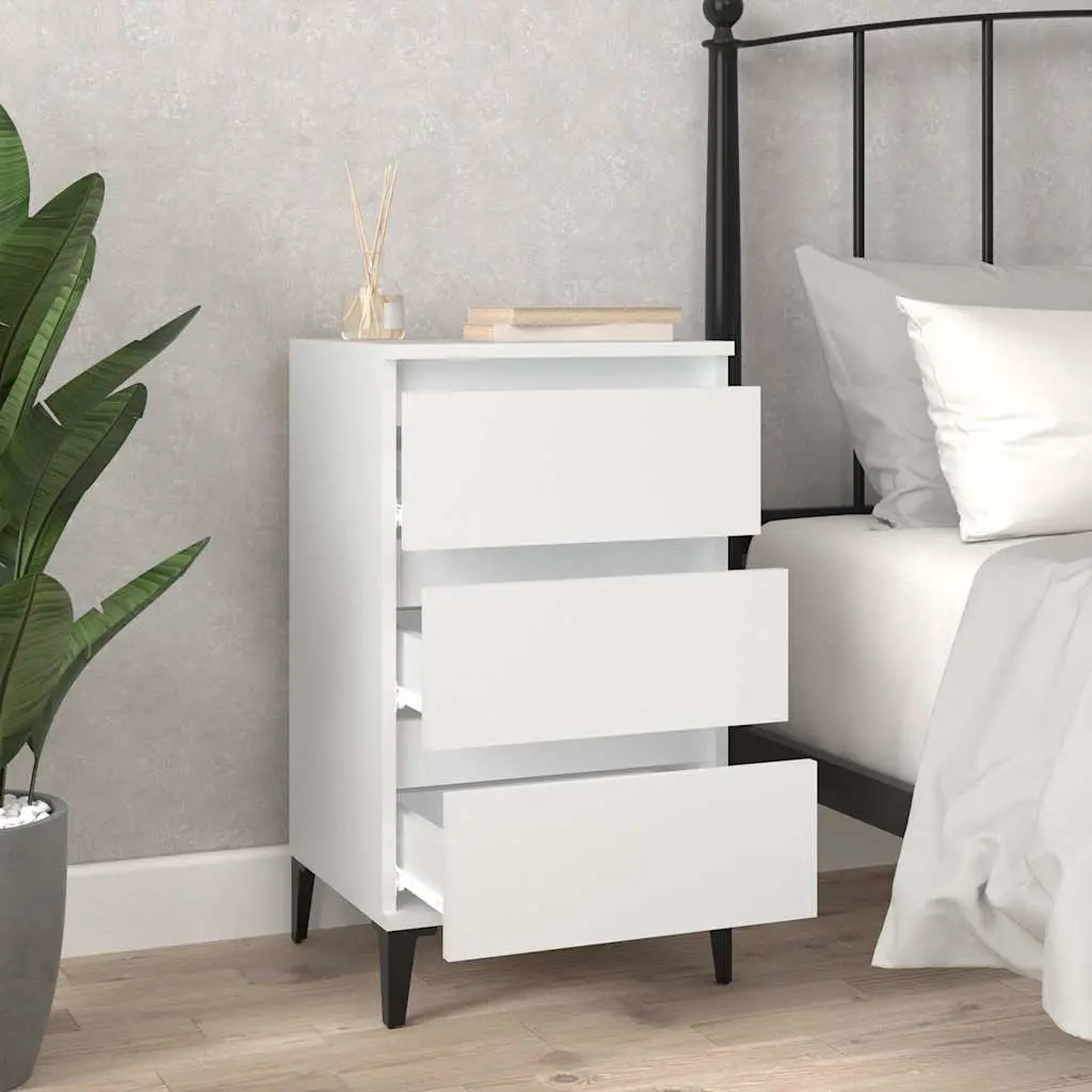 White Bedside Cabinet with 3 Drawers