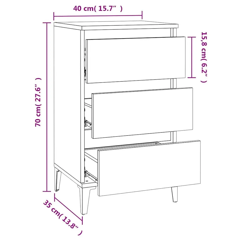 White Bedside Cabinet with 3 Drawers