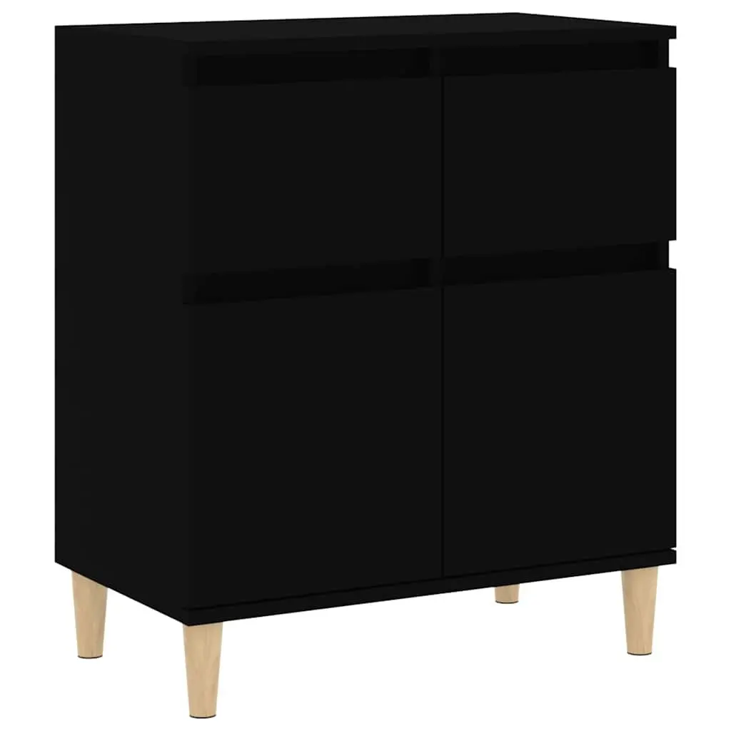 Sideboard Black 60x35x70 cm Engineered Wood with Solid Eucalyptus Wood Feet 2 Drawers 2 Doors