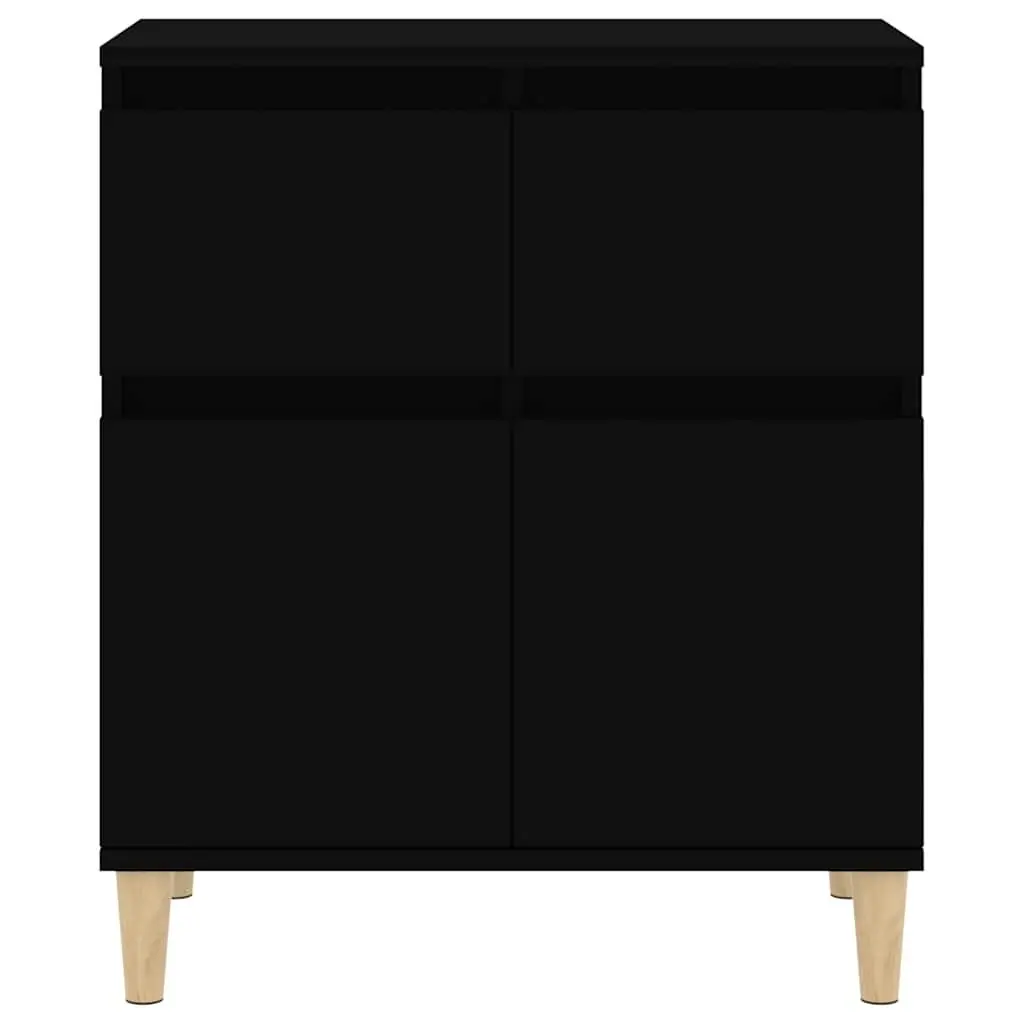 Sideboard Black 60x35x70 cm Engineered Wood with Solid Eucalyptus Wood Feet 2 Drawers 2 Doors