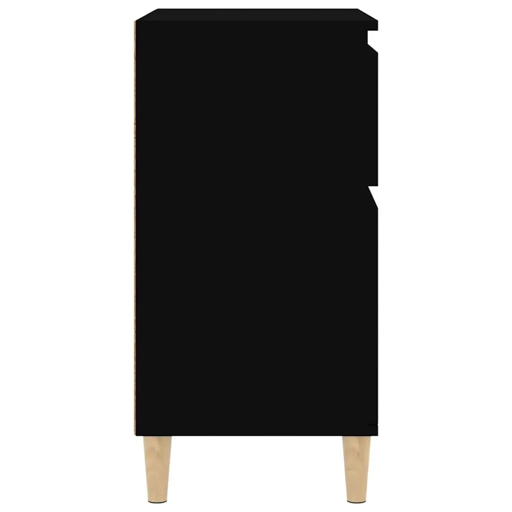 Sideboard Black 60x35x70 cm Engineered Wood with Solid Eucalyptus Wood Feet 2 Drawers 2 Doors