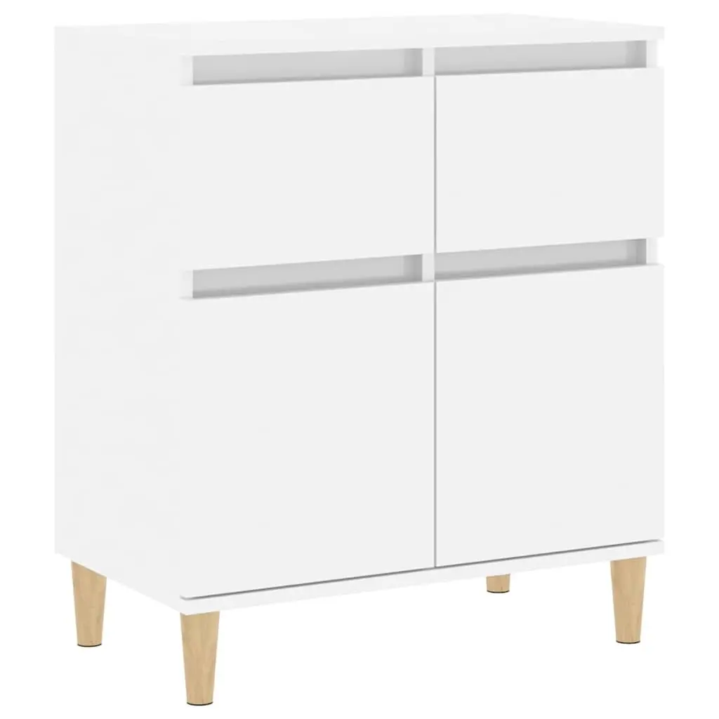 Sideboard High Gloss White 60x35x70cm Engineered Wood with Eucalyptus Wood Feet